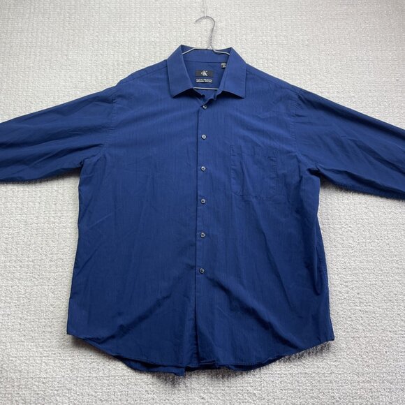 Calvin Klein Shirt Mens 17 1/2 Blue Plaid Regular Preppy Dress Shirt long sleeve - Picture 8 of 15